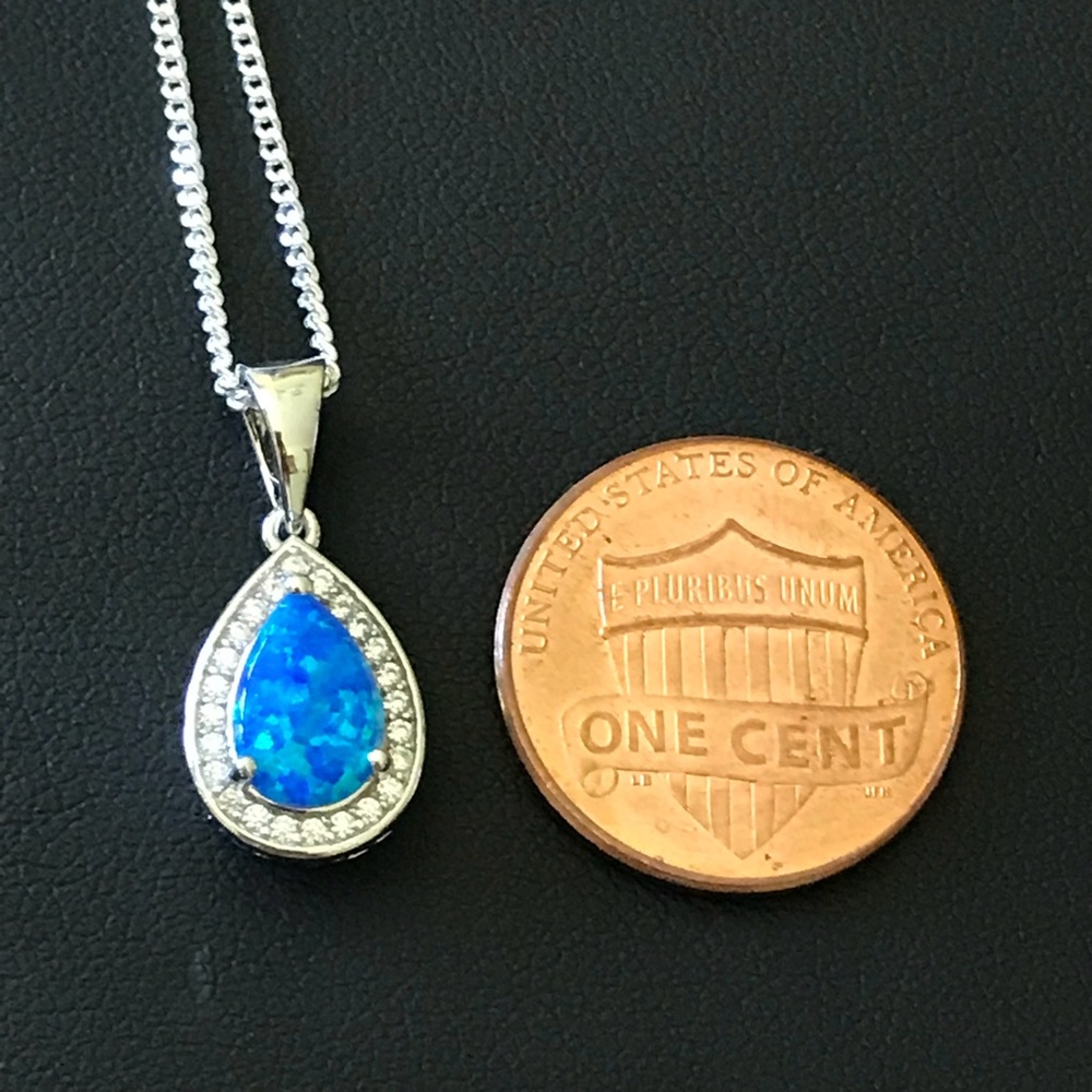 Blue Opal and CZ Sterling Silver Necklace - Picture 6 of 8
